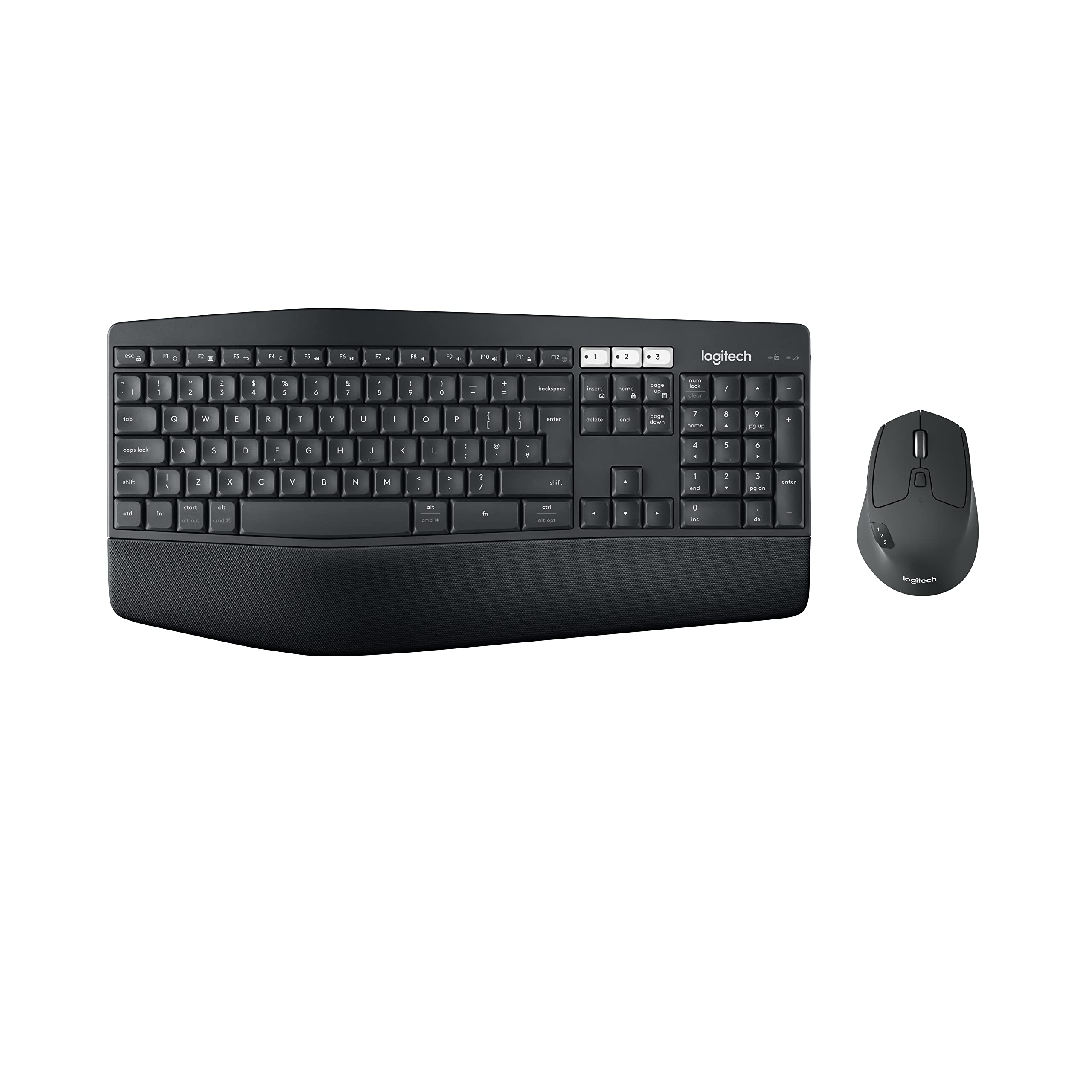 Logitech - Keyboard - Wireless - Spanish - 2.4 GHz / Bluetooth - Ergonomic Design - Black (keyboard) / Black and white