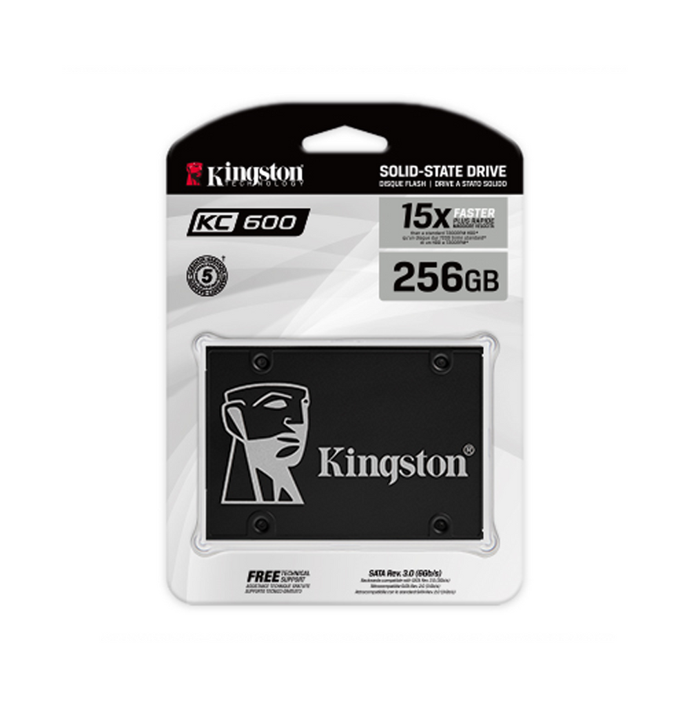 Kingston KC600 - SSD - cifrado - 256 GB - interno - 2.5" - SATA 6Gb/s - AES de 256 bits - TCG Opal Encryption, Self-Encrypting Drive (SED)