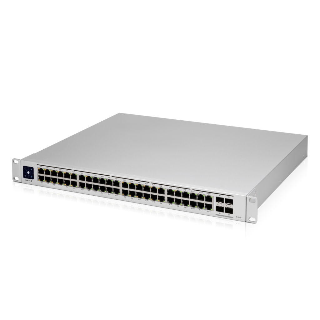 Ubiquiti UniFi Switch USW-PRO-48-POE - Conmutador - Gestionado - 48 x 10/100/1000 (40 PoE+, 8 PoE++) + 4 x 10Gb Ethernet SFP+ - montaje en rack - PoE++ (600 W) - CA 120/230 V / DC 11,5/52 V